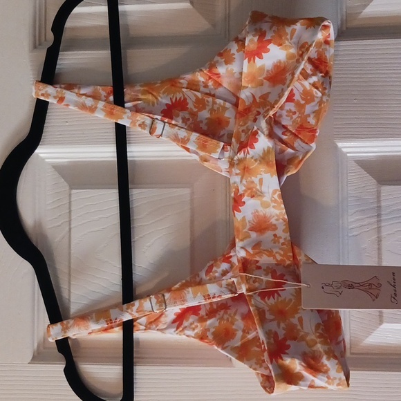 Orange Floral Cheeky Bikini Swimsuit - Picture 4 of 8